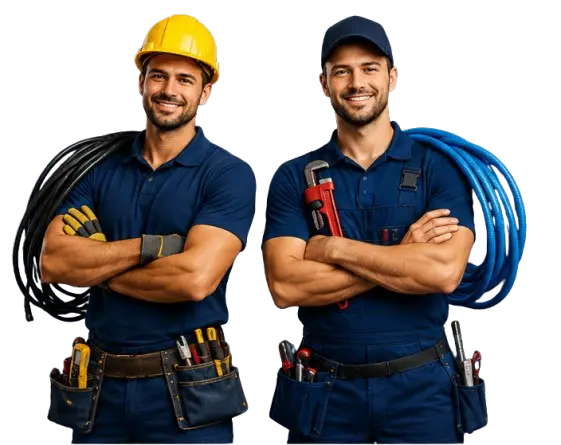 Emergency electrician and plumber attending a 24/7 call-out in the UK